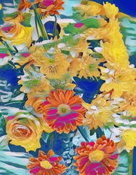 Roses and Daisies with Morning Dew