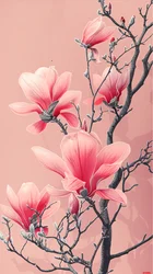 Digital painting of Asian pink flowers poster