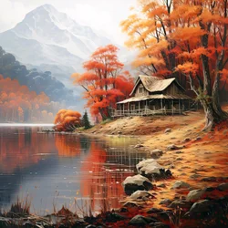 Cabin in the woods next to a river