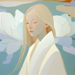 Abstract Likeness of a Light-Haired Girl in White