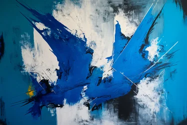 Abstract Oil Painting Silver & Blue Colors