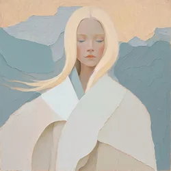 Abstract Painting, White Blonde Girl in White