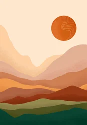 Bohemian Sunrise & Mountain Minimalist Poster