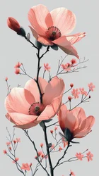 Pink and Grey Line Sketch, Floral Minimal