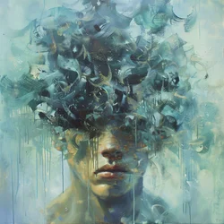 Man Expressing Deep Sadness, Psychology Art Painting