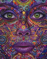 Psychedelic Woman with Colorful Face, Spiritual & Mandala Patterns