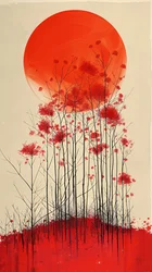 Sunset on a Hill of Red Flowers