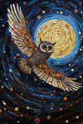 The Owl Flying Through the Starry Night Sky