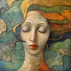 Vibrant Abstract Portrait of a Woman, Colorful Fluid Style
