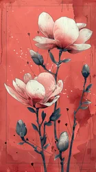 White Roses with Red Background in Simple Painting
