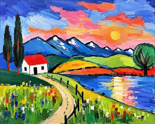 Sun Path at the Mountain Lake