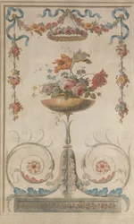 Vase of Flowers Resting on Foliate Scrolls, 1770-90