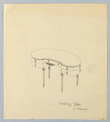 Design for Kidney-Shaped Writing Table with Pear-Shaped Feet