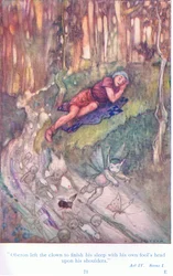 Oberon left the clown to finish his sleep with his fool