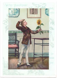 The Flower Gazer Victorian Greeting Card of an Aesthetic Adoring a Sunflower in Ecstasy, c.1881
