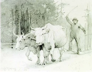 A French Peasant Driving Oxen