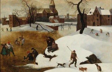 Winter landscape with skaters