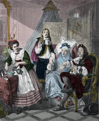 Le Malade imaginaire by Jean-Baptiste Poquelin called Moliere (1622-1673): scene 9, act II. Engraving after the painting by Abraham Solomon (1824-1862) of 1861