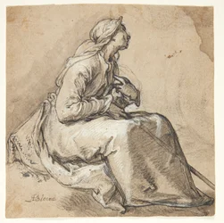 A Seated Woman Facing Right, in a Prayerful Humble Position