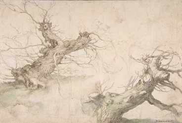 Studies of Two Pollard Willows, Verso: Wide Landscape Prospect