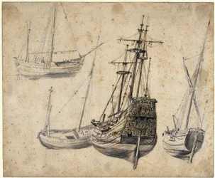 Study Sheet with a Three-Master and Boats