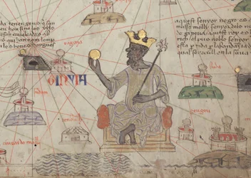 Detail from the Catalan Atlas, Sheet 6, Showing Mansa Musa Enthroned