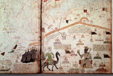 The Detroit of Gibraltar and North Africa, Detail of the Catalan Atlas by Abraham C