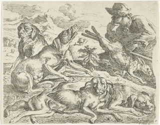 Four Dogs, a Hunter, and a Hare