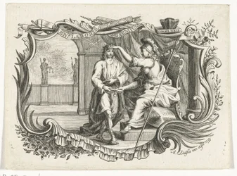 Minerva Rewarding or Honoring a Man for His Work, in Cartouche