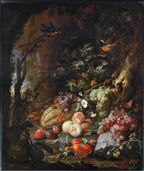 Flowers, Fruits, Birds and Insects in a Landscape with Ruins