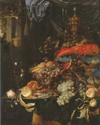 Still Life with Fruit, a Lobster and a Goldfinch