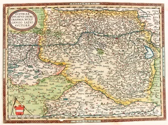 Geography Map of the Territory of Austria with the Danube River and the City of Vienna from Theatrum Orbis Terrarum by Abraham Ortelius
