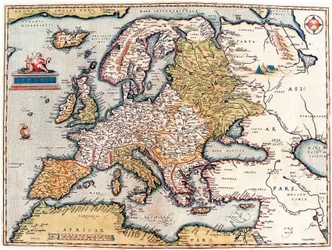 Description of the European Continent. Geography Map from Theatrum Orbis Terrarum by Abraham Ortelius