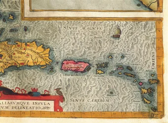 Map of Island of Hispaniola, Santo Domingo, Puerto Rico and Part of Antilles from Abraham Ortelius