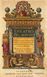 Theatrum orbis terrarum, title page of Italian edition translated by Filippo Pigafetta