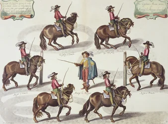 The Marquis of Newcastle Giving Captain Mazin a Riding Lesson, plate 15 from The Method and New Invention of Dressing Horses by William Cavendish, engraved by Lucas Vo