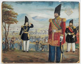 Ardeshir Mirza and Sulayman Khan Saham Al-Dowleh review their troops