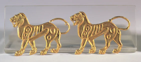 Two lion sequences which were sewn onto ceremonial robes, from Hamadan, c.5th-4th century BC