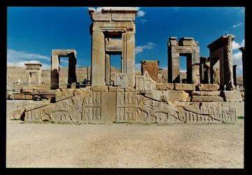 West facade of the Tachara (Darius private palace), built and the staircase added by Artaxerxes III