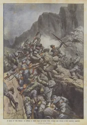 At the pass of Valle Inferno, a platoon of alpine troops, after a heroic fight, captures a trench