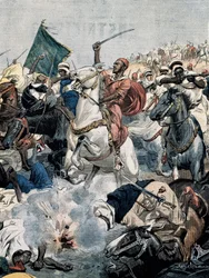 War in Morocco. The rebels attack again Casablanca, but are killed by the French artillery (Illustration by Achille Beltrame)