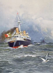 First-class battleship Re Umberto, illustration by Achille Beltrame from weekly magazine L