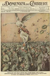First World War 1918 - Italy in the war. Victory Day. In the hour of glory. After a titanic struggle, the immense sacrifices, the deaths, the storms, the Army of Italy, the heroic Roman legions who fought for the cause of the most holy, has lifted the Vict