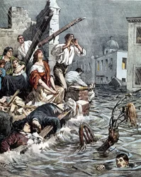 Flood of Modica (Sicily) in 1901. Illustration by Beltrame in 