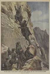 The Alpini Climb the Vertical Walls Northeast of Cauriol, Planting Irons in the Rocks to Serve as Steps