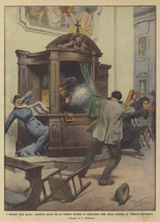 The dramas of madness, priest killed by an exalted man during confession in the church