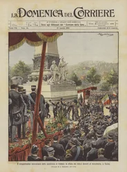 The Fiftieth Anniversary of the Crimean Expedition, the Parade of Veterans in Front of the Monument in Turin