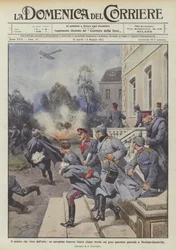 The enemy from the air, a French airplane drops five bombs on the headquarters