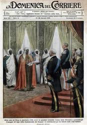In the Throne Room at the Quirinale Palace, the Italian King Victor Emmanuel III Received the Senousist Mission of the Cyrenaica (in Libya) Who Came to Pay Tribute and Congratulations on the Victory of the Italian Troops