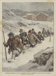 Temporary Emigration in Italy, A Caravan of Workers Crossing the Gran San Bernardo Pass
